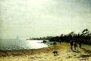 Eugene Jansson kustlandskap med figurer och hund pa sandstrand china oil painting artist